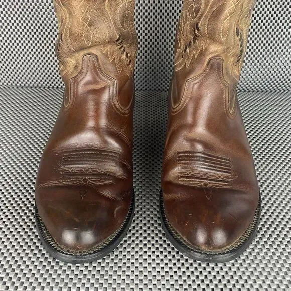 Ariat Cowboy Boots Mens Size 9.5 D Brown Leather Western Round Toe Embroidered